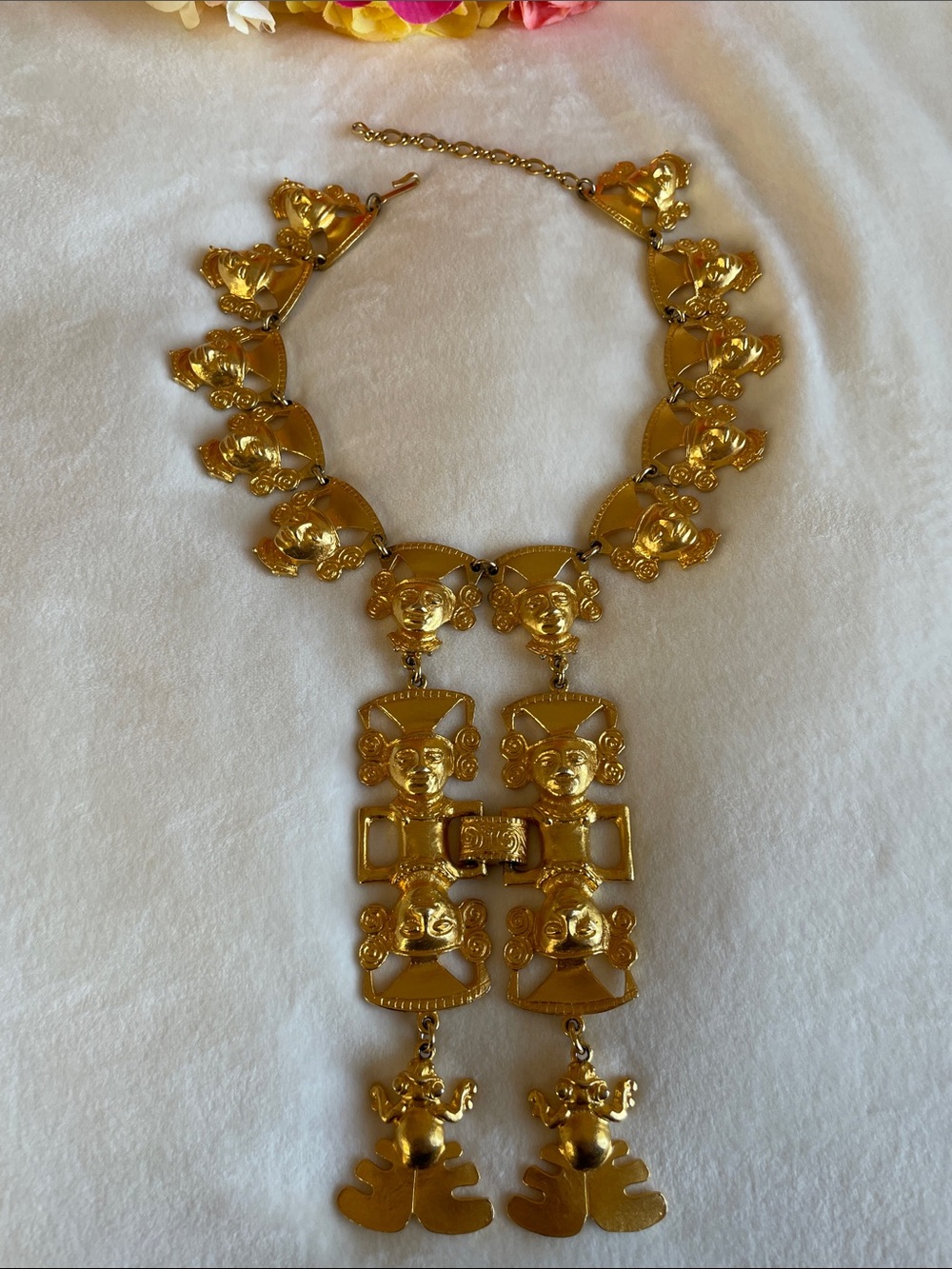 Vintage Kenneth Jay Lane Gold Plated Statement Tribal Mayan Necklace - Picture 6 of 13